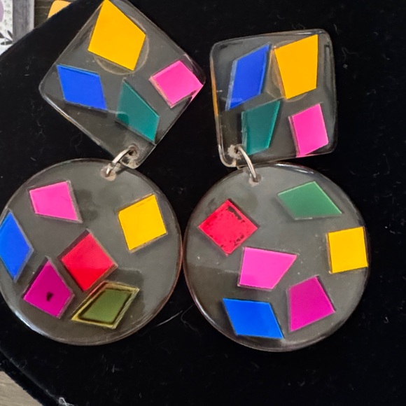 Jewelry - Vintage 80s Retro Geometric Earrings Artsy